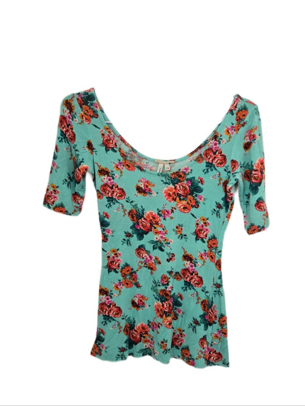 Kirra Aqua Floral Scoopneck Short Sleeve Tee